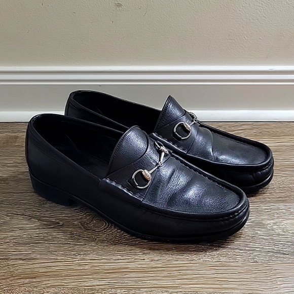Gucci Penny Loafer Driver Shoes Black Horsebit Leather Heeled Dress Men's 11 D